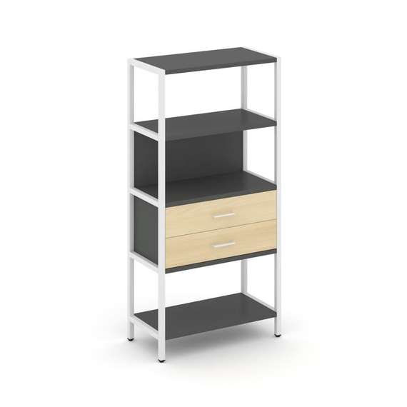 Shelf System Односекционный стеллаж четырехярусный с ящиками SN.STM-412 Антрацит/Акация Лорка/Металл