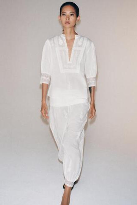 ZARA БРЮКИ-БАГГИ С ВЫШИВКОЙ — ZW COLLECTION, ЭКРЮ