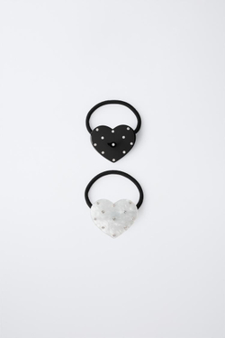 ZARA НАБОР ИЗ ДВУХ РЕЗИНОК ДЛЯ ВОЛОС «СЕРДЕЧКИ С БЛЕСТКАМИ», ЧЕРНЫЙ