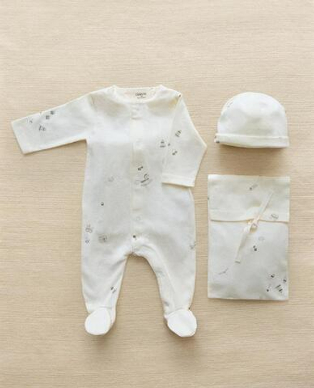 ZARA HOME КОМПЛЕКТ ДЛЯ НОВОРОЖДЕННОГО С ПРИНТОМ, КРЕМОВЫЙ