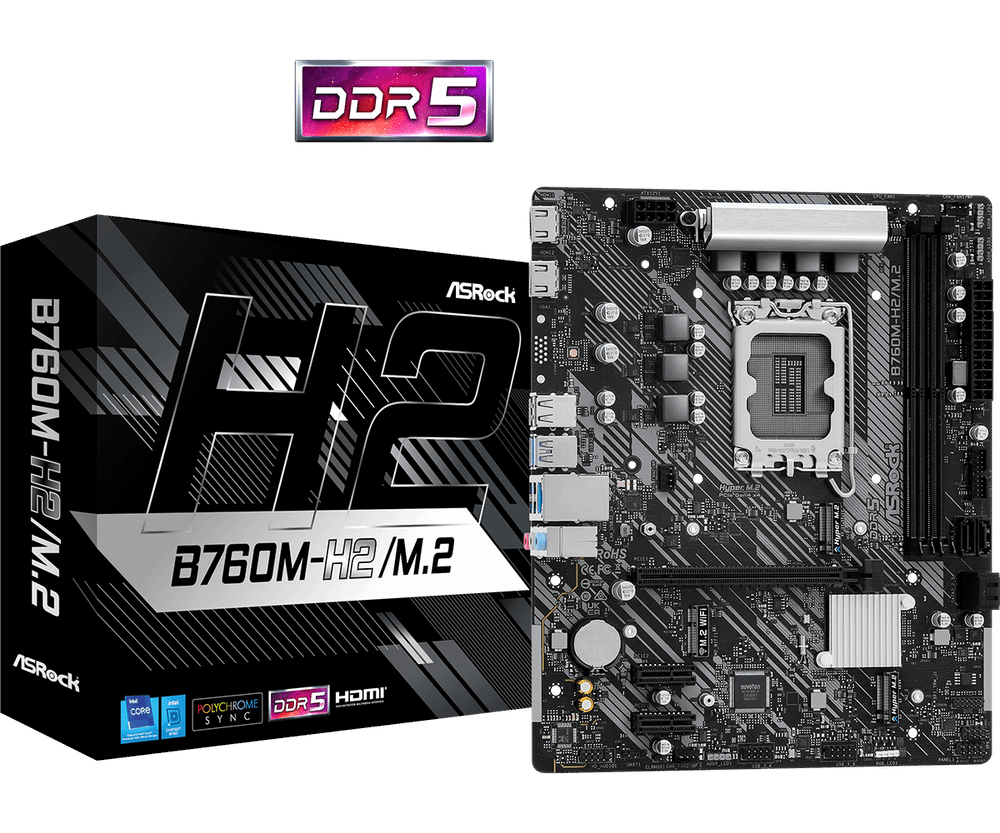 Материнская плата ASRock B760M-H2/M.2 LGA1700 2xDDR5 4xSATA RAID 2xM.2 2xHDMI mATX