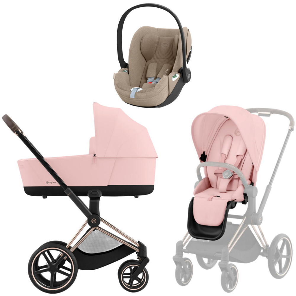 Коляска 3 в 1 Cybex Priam IV Rosegold complete и автокресло Cloud T i-Size Cozy Beige Plus Peach Pink