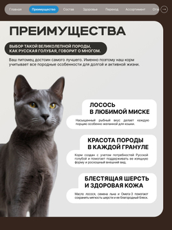 Корм сухой для взрослых кошек породы Русская голубая, с лососем, 400 гр, QUATTRO