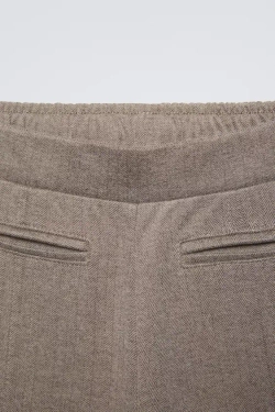 ZARA БРЮКИ ПРЯМОГО КРОЯ В ЕЛОЧКУ, СЕРОВАТО-КОРИЧНЕВЫЙ