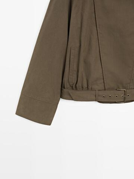 Massimo Dutti Куртка из смесовой шерсти с поясом, хаки