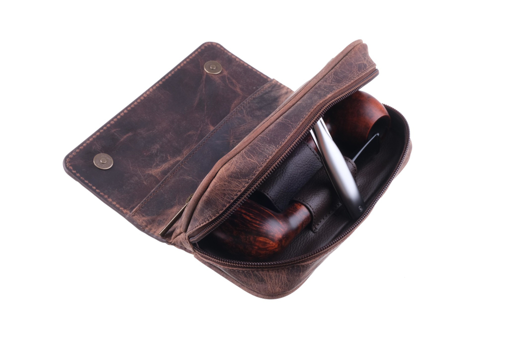 Сумка P&A для 2 трубок и табака, натуральная буйволиная кожа, подарочная упаковка