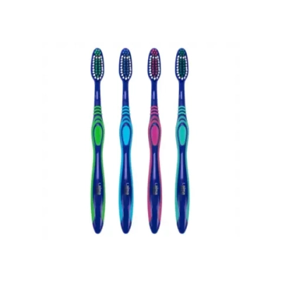 Зубная щетка средней жесткости, с чисткой языка, гибкая, КОМПЛЕКТ 4 шт., LAIMA DENT, 609323