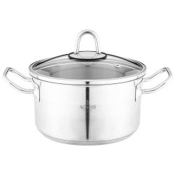 КАСТРЮЛЯ AGNESS 18X10 СМ 2,3 Л ВЫСОКОКАЧЕСТВЕННАЯ НЕРЖ СТАЛЬ 18/10 СО СТЕКЛ.КРЫШКОЙ