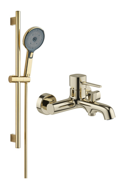 Смеситель для ванны с душем STWORKI Эстерсунд S31100GG + Душевой гарнитур Гётеборг S03190GG, глянцевое золото