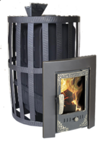 Печь-камин  чугунная для бани "Воевода" 20 Сетч.кожух Закрытая Каменка