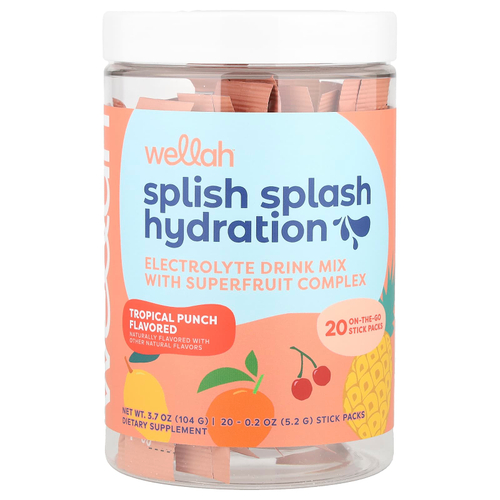 Wellah, Splish Splash Hydration, тропический пунш, 20 пакетиков по 5,2 г (0,2 унции)