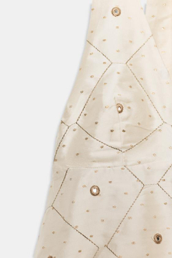 ZARA ТОП ИЗ ТАФТЫ С ВЫШИВКОЙ И ЗЕРКАЛАМИ, КРЕМОВЫЙ