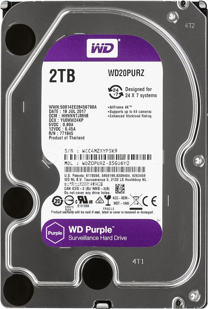 Жесткий диск WD Purple 2ТБ WD20PURX