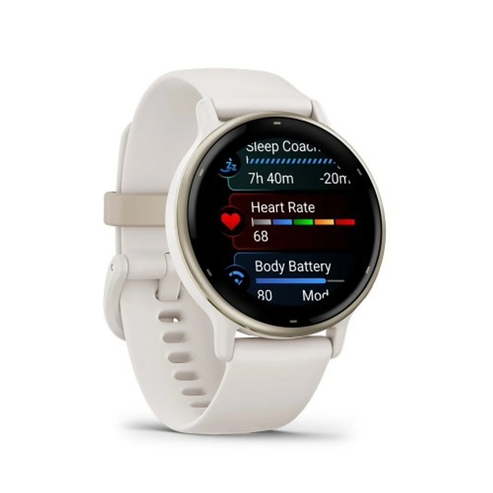Смарт часы Garmin Vivoactive 5 цвета слоновой кости с золотистым безелем и силиконовым ремешком