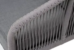 "Канны" диван 3-местный плетеный из роупа, каркас алюминий белый муар, роуп светло-серый круглый, ткань серая 017