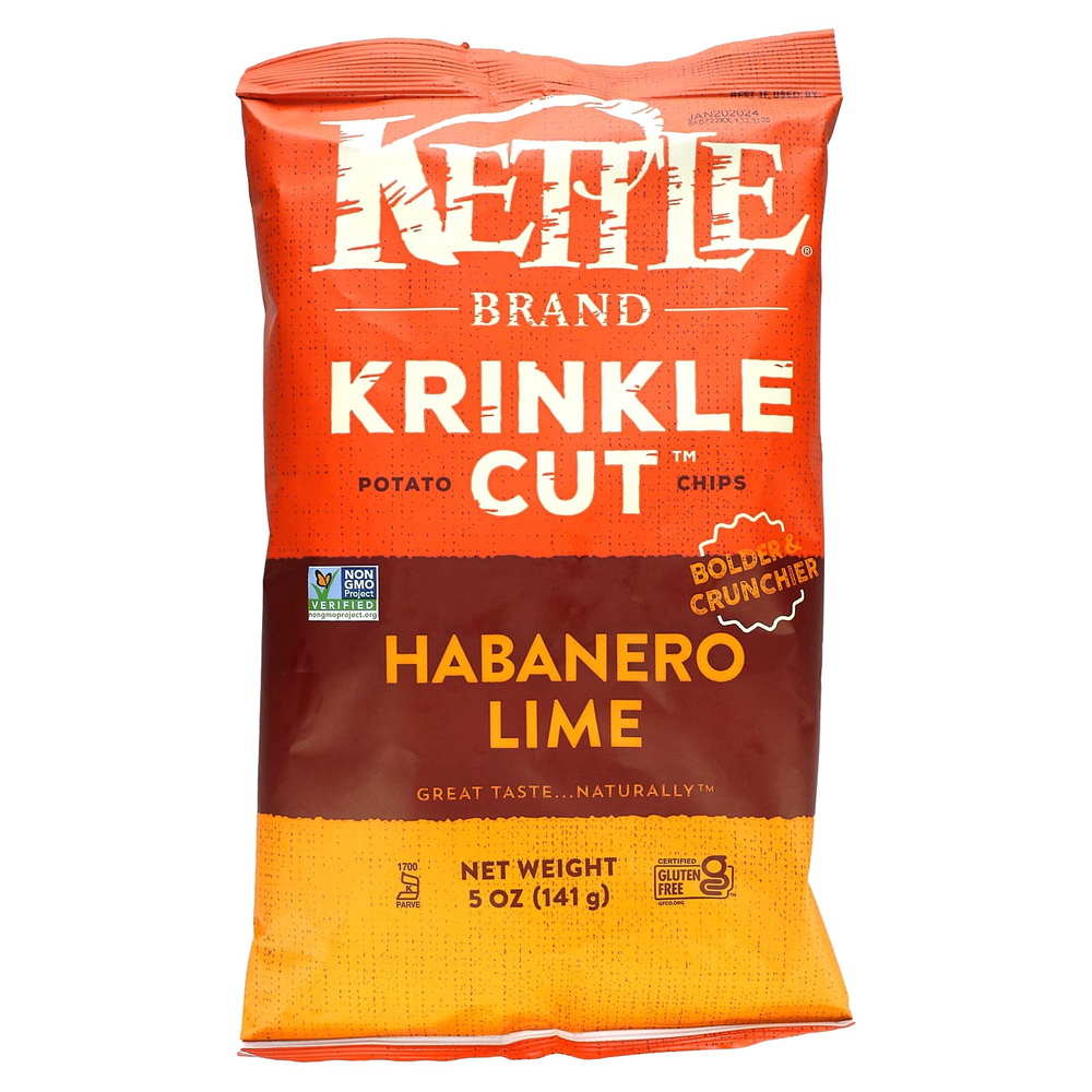 Kettle Foods, Картофельные чипсы Krinkle Cut, хабанеро и лайм, 141 г (5 унций)