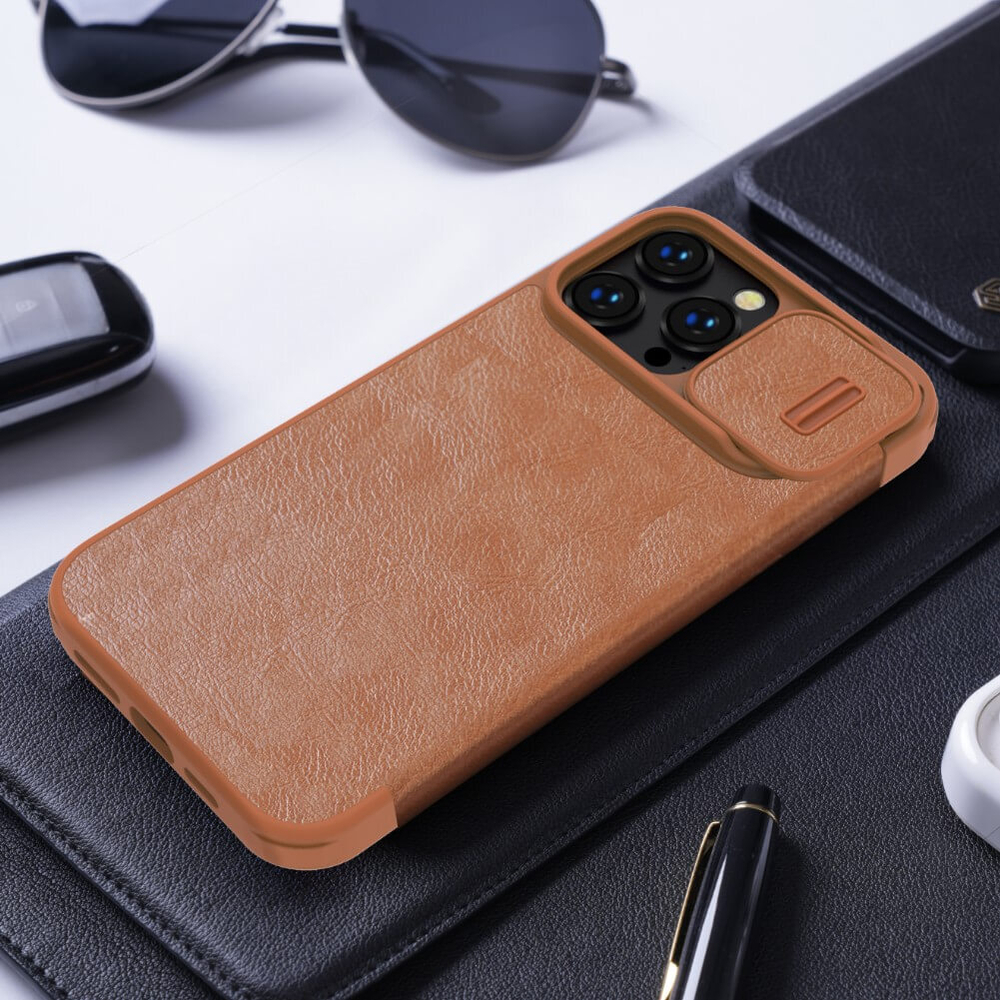 Кожаный чехол-книжка Nillkin Leather Qin Pro c защитой камеры для iPhone 14 Pro Max