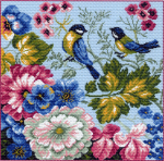 Характеристики товара:¶Комплект: канва (Аида 14) с нанесенным рисунком (цветы и синицы), инструкция,