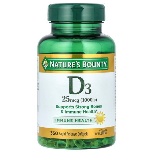 Nature's Bounty, D3, Immune Health, 25 мкг (1000 МЕ), 350 мягких таблеток с быстрым высвобождением
