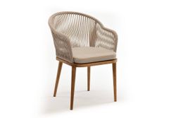"Лион" стул плетеный из роупа, основание дуб, роуп бежевый круглый, ткань бежевая 035