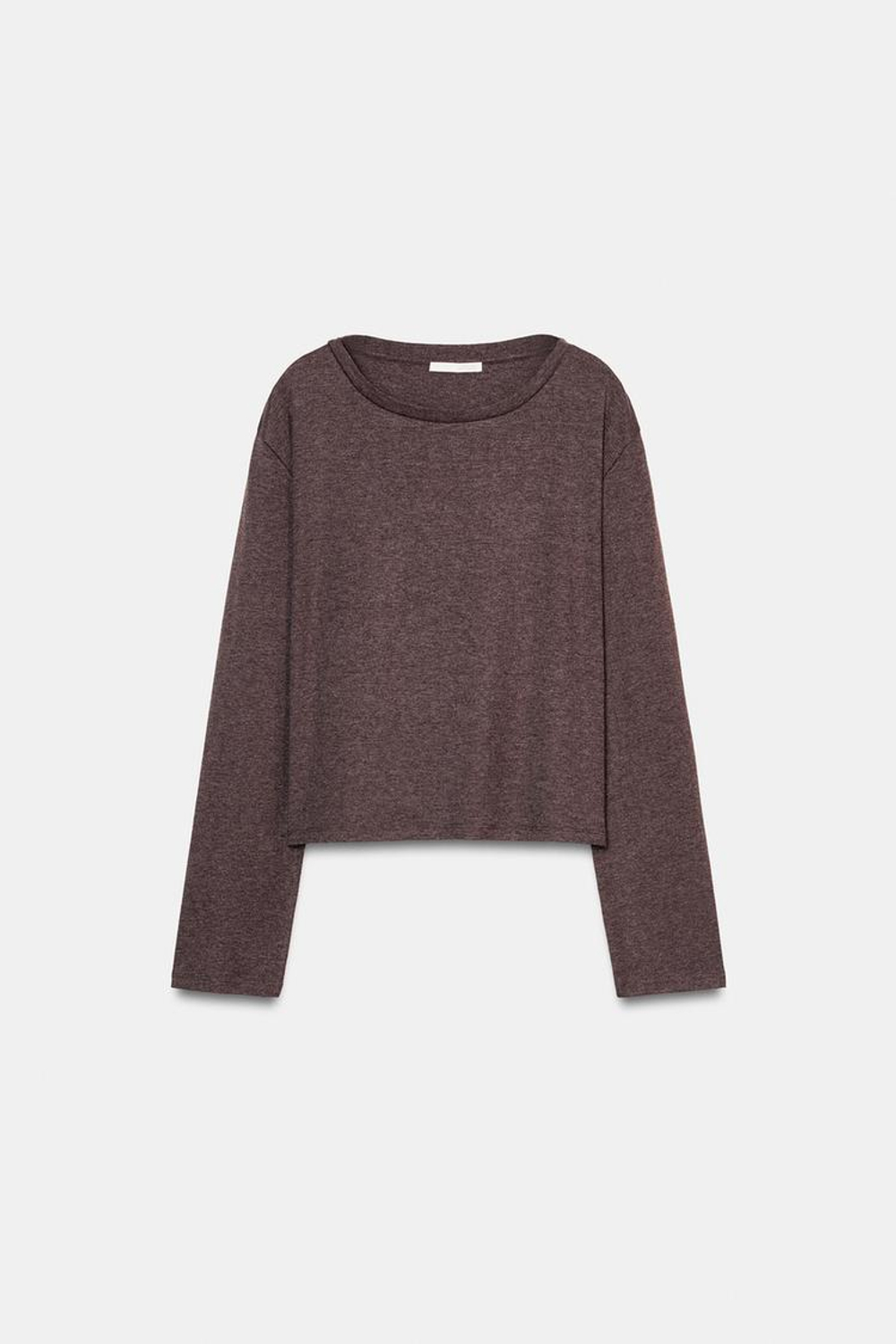 ZARA ФУТБОЛКА С ВЫРЕЗОМ «ЛОДОЧКА» И ДЛИННЫМИ РУКАВАМИ, РЫЖЕВАТО-КОРИЧНЕВЫЙ МЕЛАНЖ