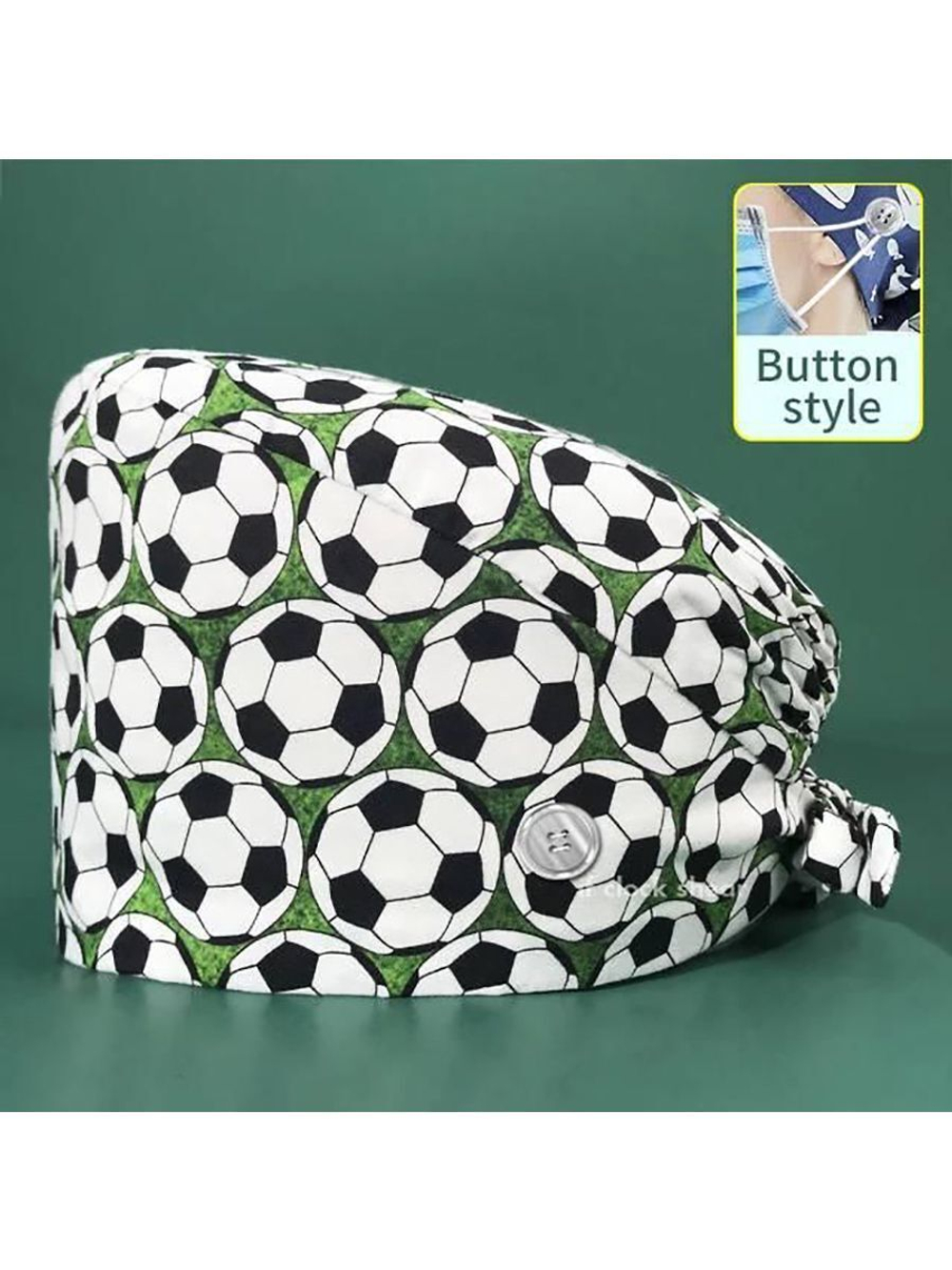 Шапочка медицинская, принт "Футбольные мячи", зеленый