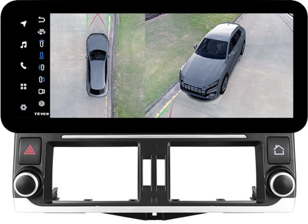 Магнитола для Toyota Land Cruiser Prado 150 2009-2013 (ШГУ 7", рамка LUX) - Teyes LUX ONE 360 монитор 12.3" 2K QLED на Android 10, 6/128Гб, CarPlay, 4G SIM-слот, 4 камеры в комплекте