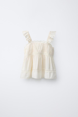 ZARA БЛУЗА С КРУЖЕВОМ, ЭКРЮ