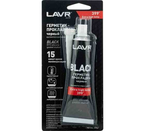 ГЕРМЕТИК-ПРОКЛАДКА LAVR ВЫСОКОТЕМПЕРАТУРНЫЙ ЧЕРНЫЙ 85Г LN1738