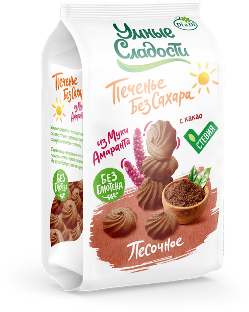 Печенье песочное «Умные сладости» с какао без сахара с амарантовой мукой 210г