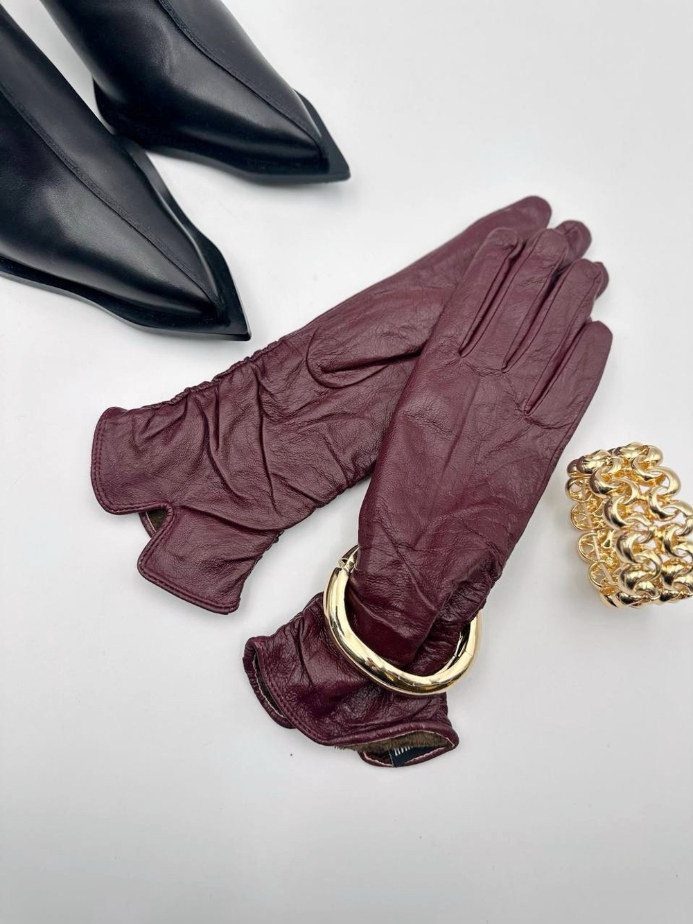 Перчатки длинные бордовые