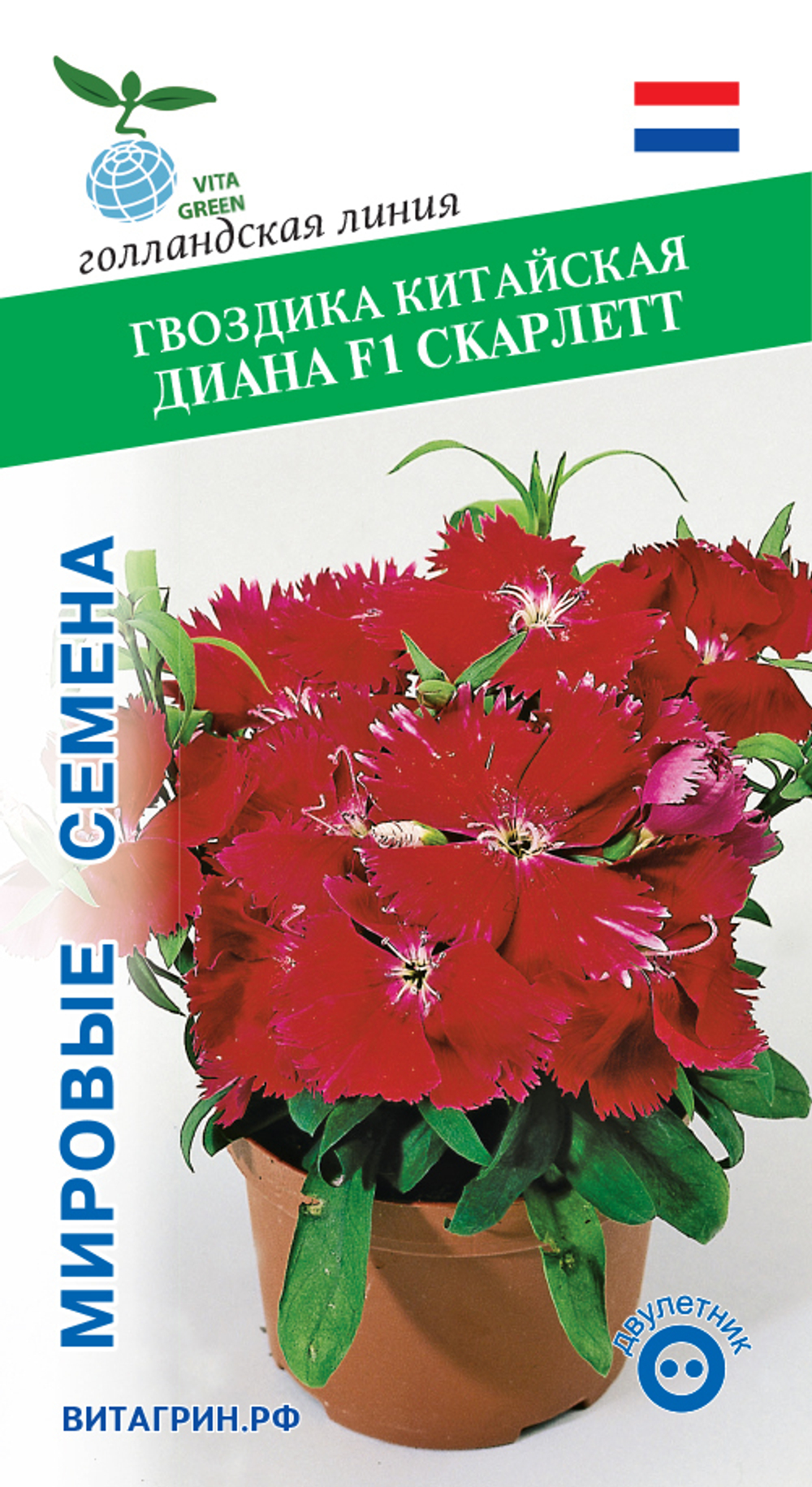 Гвоздика китайская Диана F1 Скарлетт 8шт Мировые Семена VITA GREEN