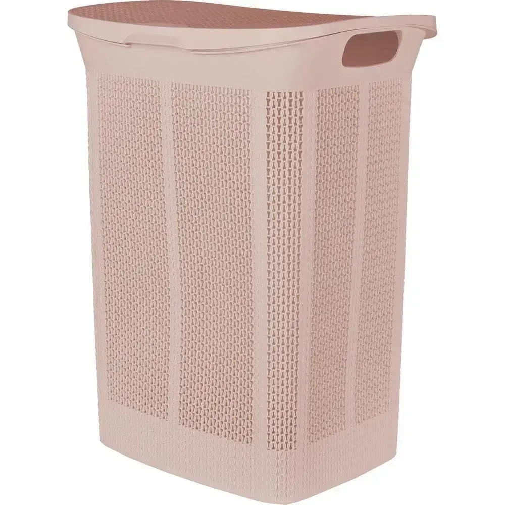 Корзина для белья Keeplex Ajur с откидной крышкой 50л 43х59см бежевый топаз
