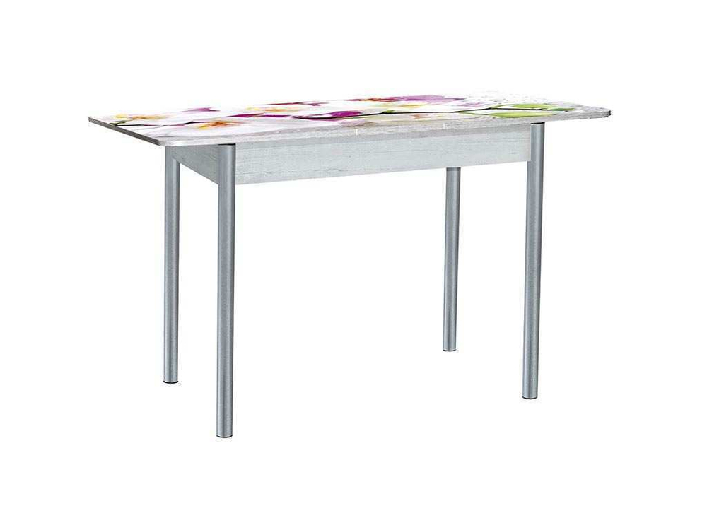 Нью йорк фотопечать стол обеденный раздвижной со стеклянной поверхностью / орхидея 0195/бетон белый/металлик 900*600 (1200)
