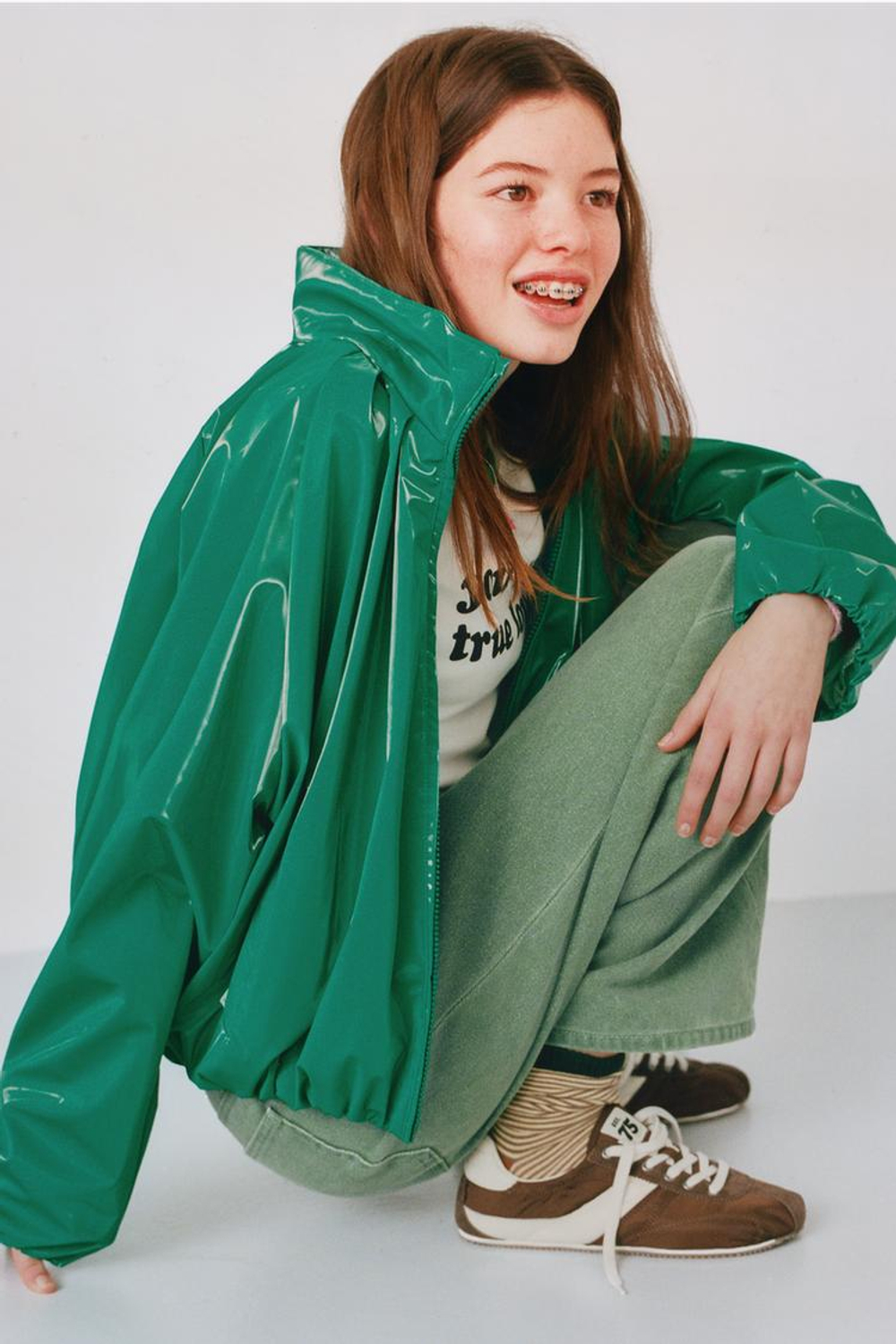 ZARA БЛЕСТЯЩИЙ ДОЖДЕВИК WATER RESISTANT, ЗЕЛЕНЫЙ