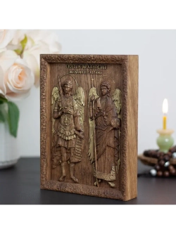 Святые Архангелы Михаил и Гавриил икона деревянная, ясень