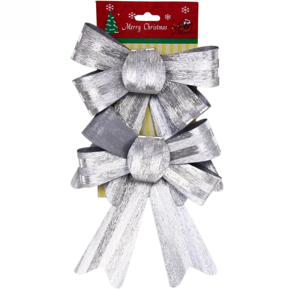 Бант на ёлку «Серебряный блеск» 14 см (набор 2 шт)