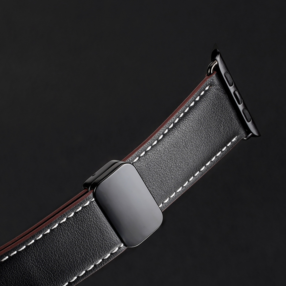 Ремешок из натуральной кожи черного цвета от Dux Ducis для смарт часов Apple Watch 42, 44, 45, 46, 49мм, серия YA Series
