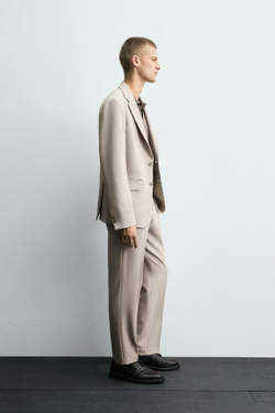 ZARA КОСТЮМНЫЕ БРЮКИ SLIM FIT, ПЕСОЧНЫЙ МЕЛАНЖ