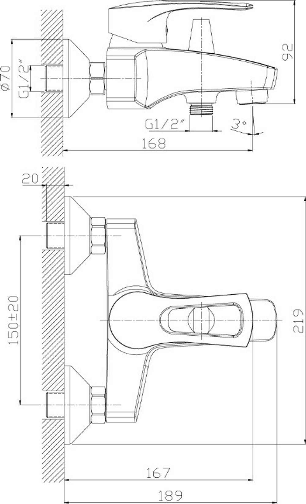 Смеситель для ванны Rossinka T 40-31 с монолитным изливом