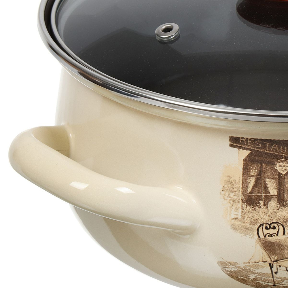 Кастрюля сталь, эмал, 1.5 л, с крыш, крышка стекло, с декором, кругл, Керчь, Сомелье, 61904-082/4.02