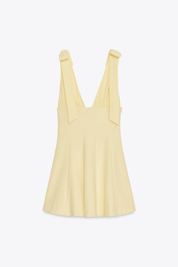 ZARA КОРОТКОЕ ПЛАТЬЕ С V-ОБРАЗНЫМ ВЫРЕЗОМ, ЖЕЛТЫЙ