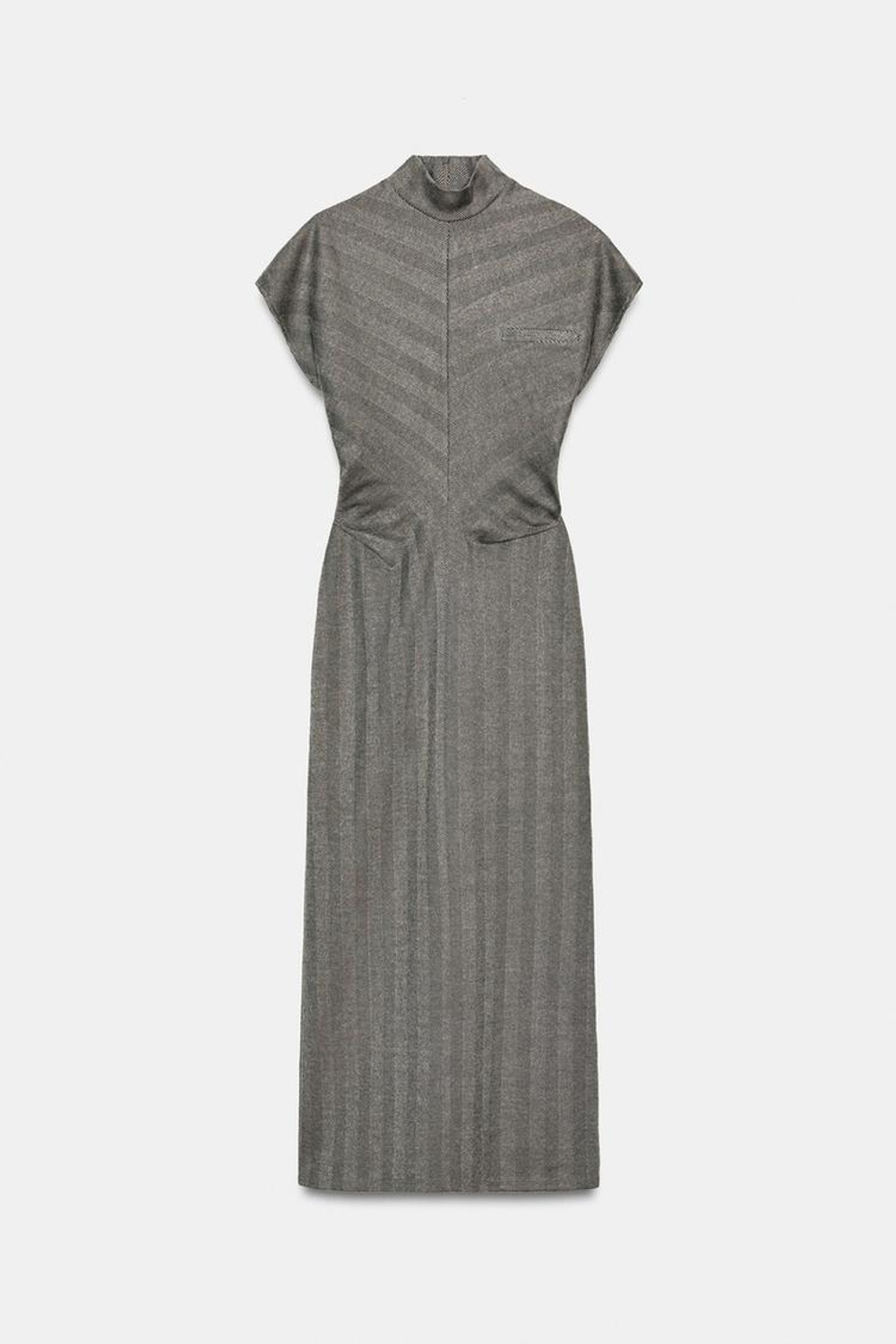 ZARA ПЛАТЬЕ МИДИ В ЁЛОЧКУ, СЕРЫЙ/БЕЖЕВЫЙ