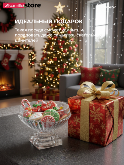 Ваза для конфет, печенья, фруктов 23,5х18 см. из стекла на ножке, Oceania