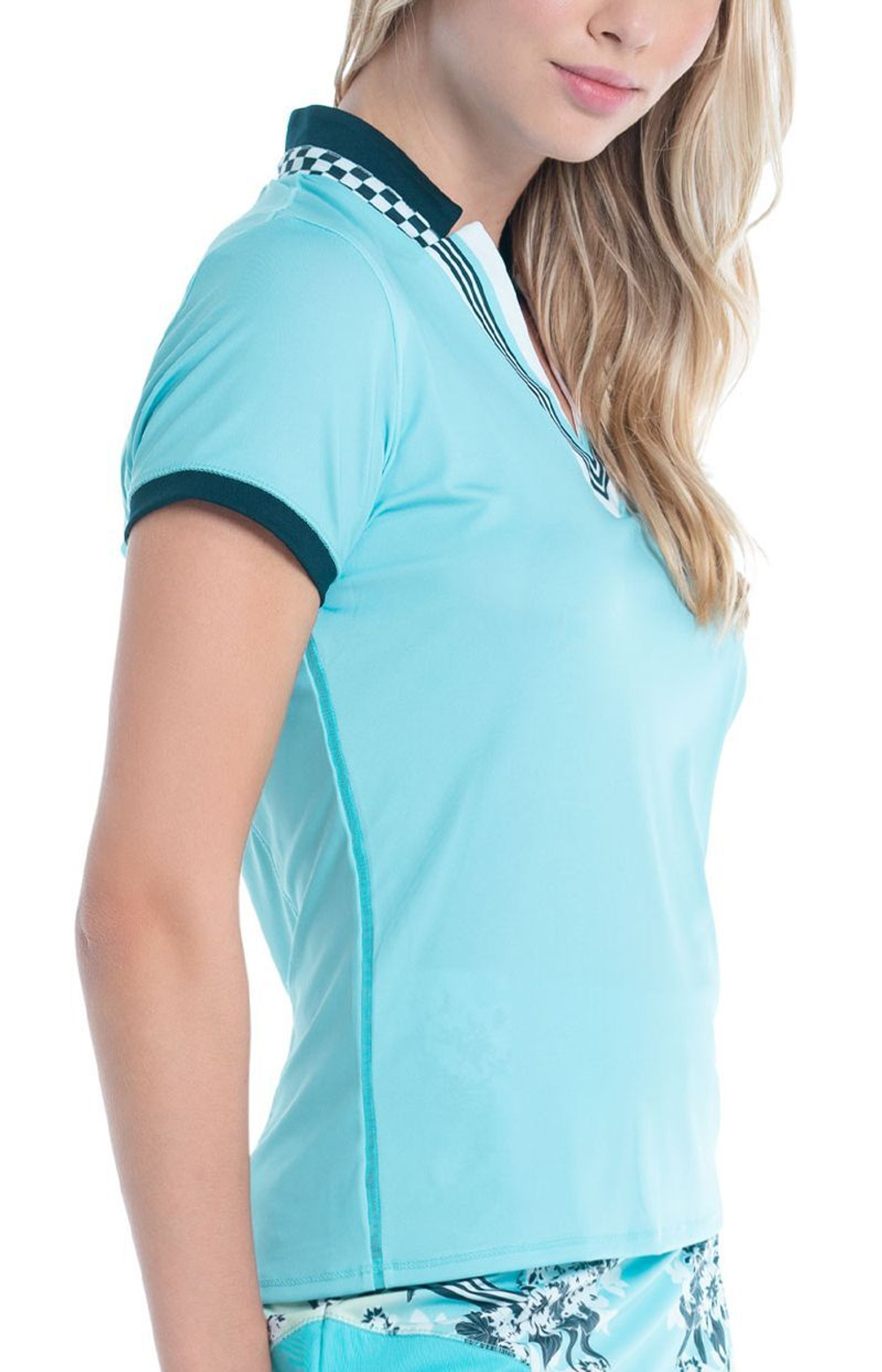 Женская теннисная футболка Lucky in Love Cool Urbana Geo Mod Notch Short Sleeve - небесный