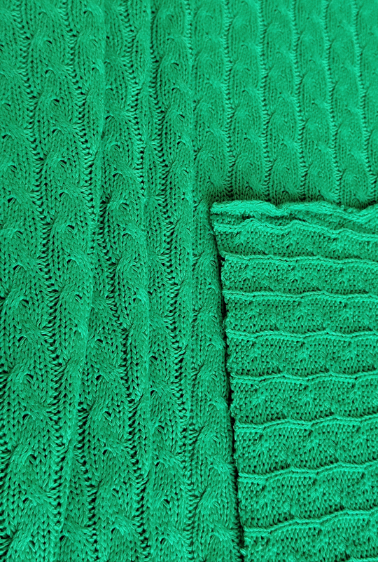 Трикотаж вязанный, косичка большая, зеленый, хлопок OXYGEN