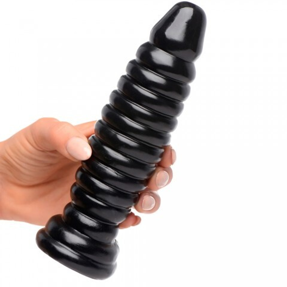 Ребристый анальный стимулятор Master Series Obsession 11 Anal Plug, черный, 17.8х5 см