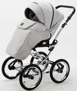 Детская коляска Adamex Porto Retro 2 в 1 PO-PS79 (СВ.СЕРЫЙ+Т.СЕРАЯ КОЖА)