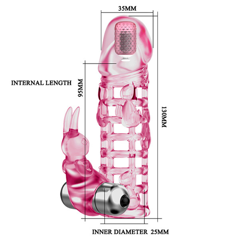 Розовая удлиняющая вибронасадка 13см с клиторальным стимулятором Baile Ultimate Love Steeve BI-026201A