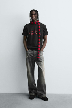 ZARA ФУТБОЛКА С НАДПИСЬЮ, ЧЕРНЫЙ